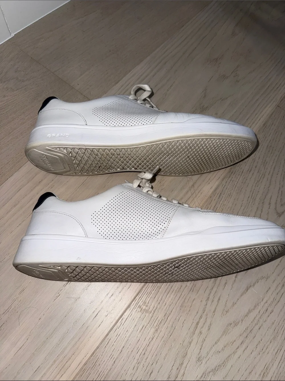 Cole Haan White Leather Perforated Men's Sneakers with Navy Heel Tab